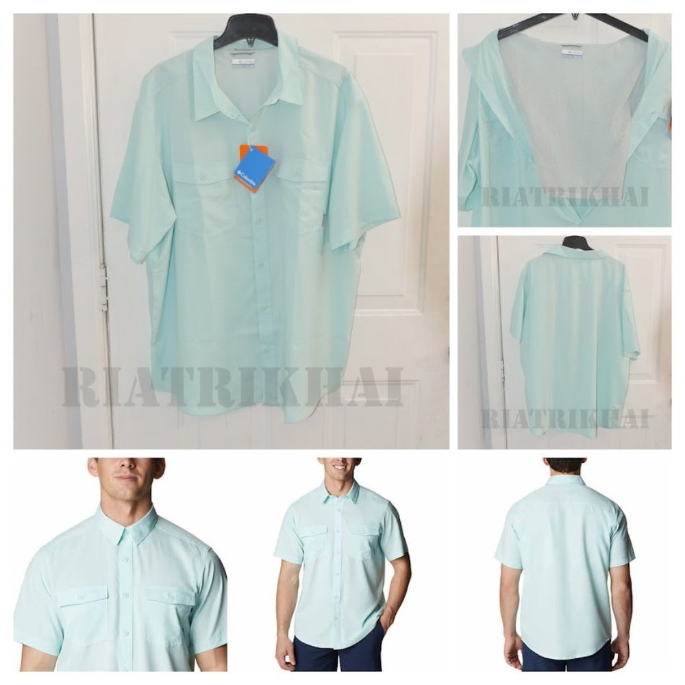 BLue NWT Columbia Men's James Bay Short Sleeve‎ Woven Shirt